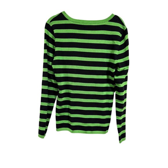 Carlisle Silk Blend Long Sleeve Green Black Stripe Women's Sweater Blouse Size L - Picture 5 of 7
